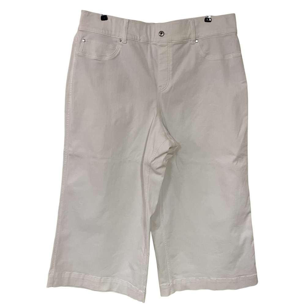 SPANX White Cropped Wide Leg Pull On Pants Jeans Stretch Comfort Coastal 3X